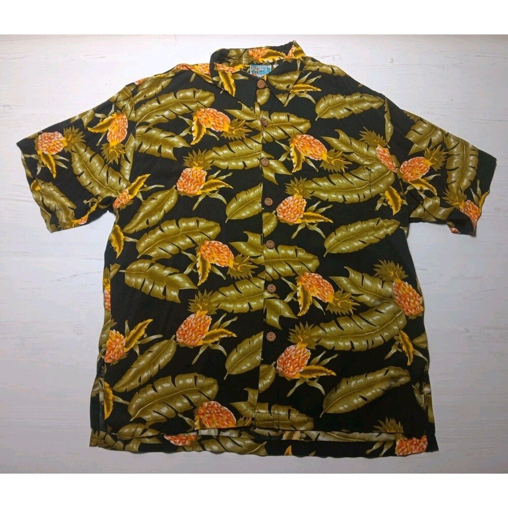 Pineapple Moon Men's Hawaiian Shirt 100% Rayon SZ L Tropical Cruise Resort